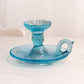 Vintage Blue Candleholder Chamberstick with Circular Base and Handle