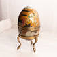 Vintage Medium Brass Egg Lidded Container with Floral Designs and Brass Stand (Glows)