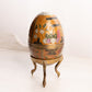 Vintage Medium Brass Egg Lidded Container with Floral Designs and Brass Stand (Glows)