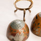 Vintage Medium Brass Egg Lidded Container with Floral Designs and Brass Stand (Glows)