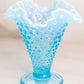 Vintage Medium Cone Shaped Blue Fenton Hobnail Opalescent Glass Vase