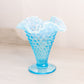 Vintage Medium Cone Shaped Blue Fenton Hobnail Opalescent Glass Vase