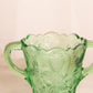 Vintage Medium Green Vase with 2 Handles and Strawberries