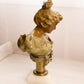 Vintage Medium Metal Bust of Lady with Flowers on Stone Base