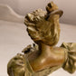 Vintage Medium Metal Bust of Lady with Flowers on Stone Base