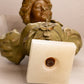 Vintage Medium Metal Bust of Lady with Flowers on Stone Base