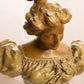 Vintage Medium Metal Bust of Lady with Flowers on Stone Base
