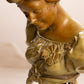 Vintage Medium Metal Bust of Lady with Flowers on Stone Base
