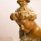 Vintage Medium Metal Bust of Lady with Flowers on Stone Base