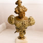 Vintage Medium Metal Bust of Lady with Flowers on Stone Base