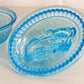 Vintage Medium Oval Blue Glass Lion Lidded Dish