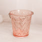 Vintage Medium Pink Glass Ice Bucket with Triangle Designs and Metal Handle