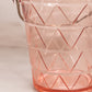 Vintage Medium Pink Glass Ice Bucket with Triangle Designs and Metal Handle