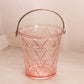 Vintage Medium Pink Glass Ice Bucket with Triangle Designs and Metal Handle