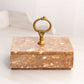 Vintage Medium Rectangular Brown Stone Lidded Dish with Brass Handle