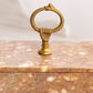 Vintage Medium Rectangular Brown Stone Lidded Dish with Brass Handle