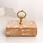 Vintage Medium Rectangular Brown Stone Lidded Dish with Brass Handle