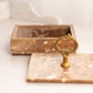 Vintage Medium Rectangular Brown Stone Lidded Dish with Brass Handle