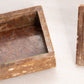 Vintage Medium Rectangular Brown Stone Lidded Dish with Brass Handle