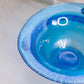 Vintage Medium Signed Blue Iridescent Stretch Glass Footed Bowl