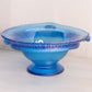 Vintage Medium Signed Blue Iridescent Stretch Glass Footed Bowl
