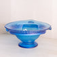Vintage Medium Signed Blue Iridescent Stretch Glass Footed Bowl