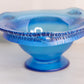 Vintage Medium Signed Blue Iridescent Stretch Glass Footed Bowl