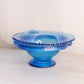 Vintage Medium Signed Blue Iridescent Stretch Glass Footed Bowl
