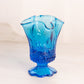 Vintage Small Fenton Glass Blue Cabbage Rose Vase with Ruffle Edge