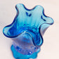 Vintage Small Fenton Glass Blue Cabbage Rose Vase with Ruffle Edge