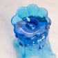 Vintage Small Fenton Glass Blue Cabbage Rose Vase with Ruffle Edge