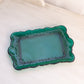 Small Rectangular Dark Green Glass Tray with Fancy Designs