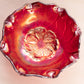 Vintage Small Red Amberina Carnival Glass Floral Leaf Bowl with Ruffle Edge