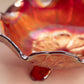 Vintage Small Red Amberina Carnival Glass Floral Leaf Bowl with Ruffle Edge