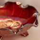 Vintage Small Red Amberina Carnival Glass Floral Leaf Bowl with Ruffle Edge