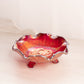 Vintage Small Red Amberina Carnival Glass Floral Leaf Bowl with Ruffle Edge