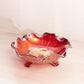 Vintage Small Red Amberina Carnival Glass Floral Leaf Bowl with Ruffle Edge