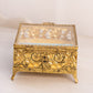 Vintage Square Gold Tone Casket Box with Floral Designs