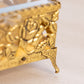 Vintage Square Gold Tone Casket Box with Floral Designs