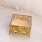 Vintage Square Gold Tone Casket Box with Floral Designs