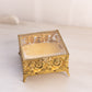 Vintage Square Gold Tone Casket Box with Floral Designs