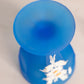 Vintage Westmoreland Glass Blue Satin Footed Lidded Dish with Floral Designs