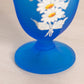 Vintage Westmoreland Glass Blue Satin Footed Lidded Dish with Floral Designs