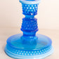 Vintage Westmoreland Glass Blue Opalescent Hobnail Candlestick