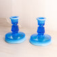 Vintage Westmoreland Glass Blue Opalescent Hobnail Candlestick