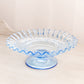 Vintage Westmoreland Glass Blue Ruffle Edge Compote with Bramble Leaf Designs