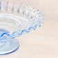 Vintage Westmoreland Glass Blue Ruffle Edge Compote with Bramble Leaf Designs