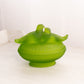 Vintage Westmoreland Glass Oval Satin Green Birds in Love on Nest Lidded Dish