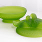 Vintage Westmoreland Glass Oval Satin Green Birds in Love on Nest Lidded Dish