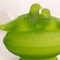 Vintage Westmoreland Glass Oval Satin Green Birds in Love on Nest Lidded Dish
